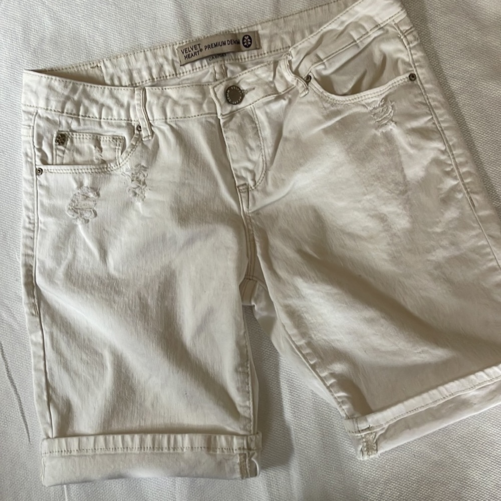 🦋3/40 VELVET HEART White Denim Shorts (28)